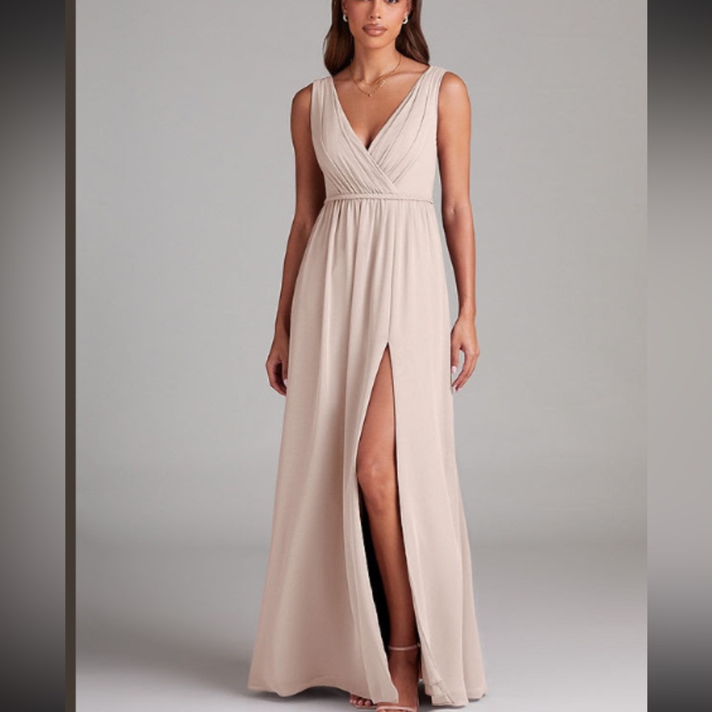 Azazie Tanicia Rose Petal V-Neck Sleeveless Maxi Dress with Front Slit